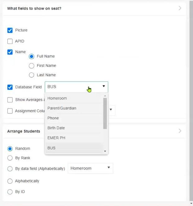 TeacherPlus Gradebook Seating Chart Label Settings