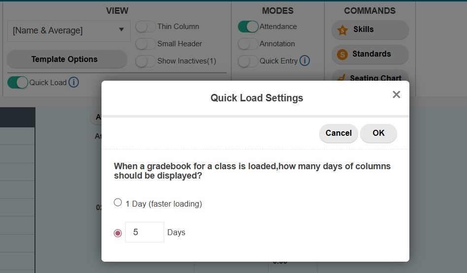 TeacherPlus Gradebook Quick Load Settings