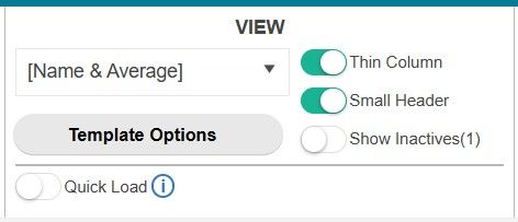 TeacherPlus Gradebook View Settings for Thin Columns and Small Headers