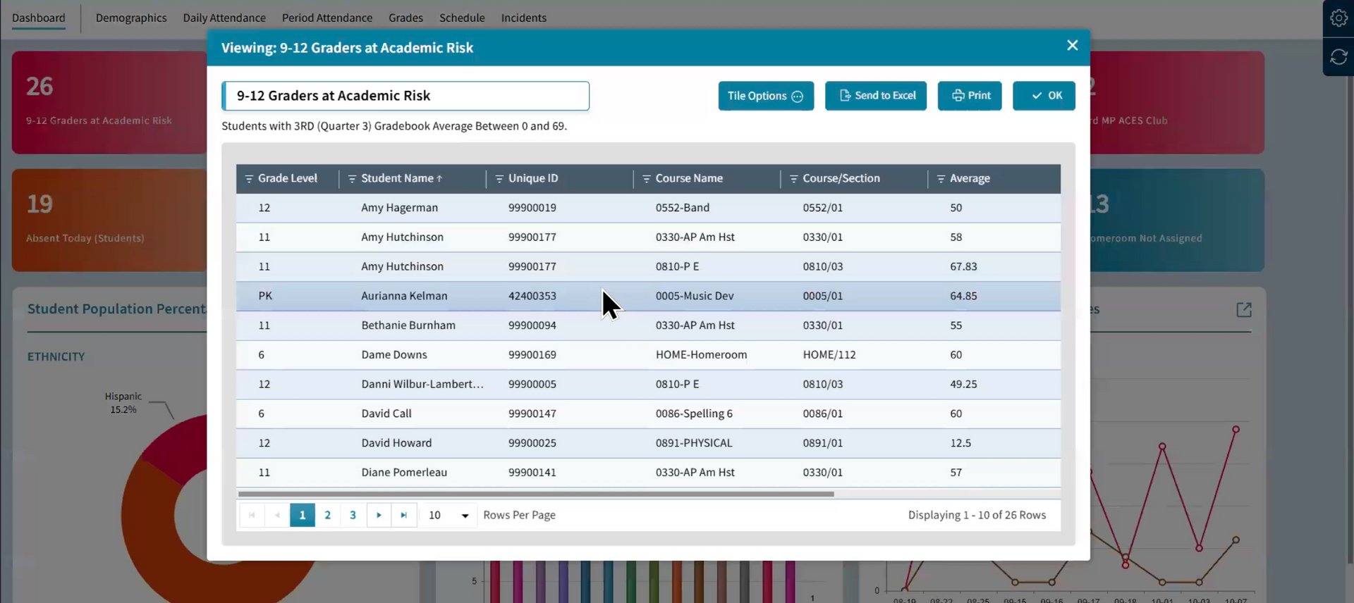 Viewing the List of Students within the AdminPlus Dashboard