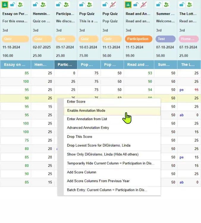 TeacherPlus Gradebook Enable Annotation Mode