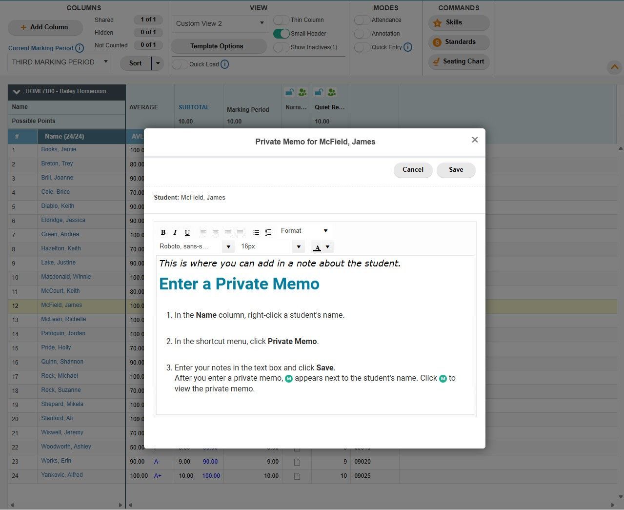 TeacherPlus Gradebook Type and Format Memo
