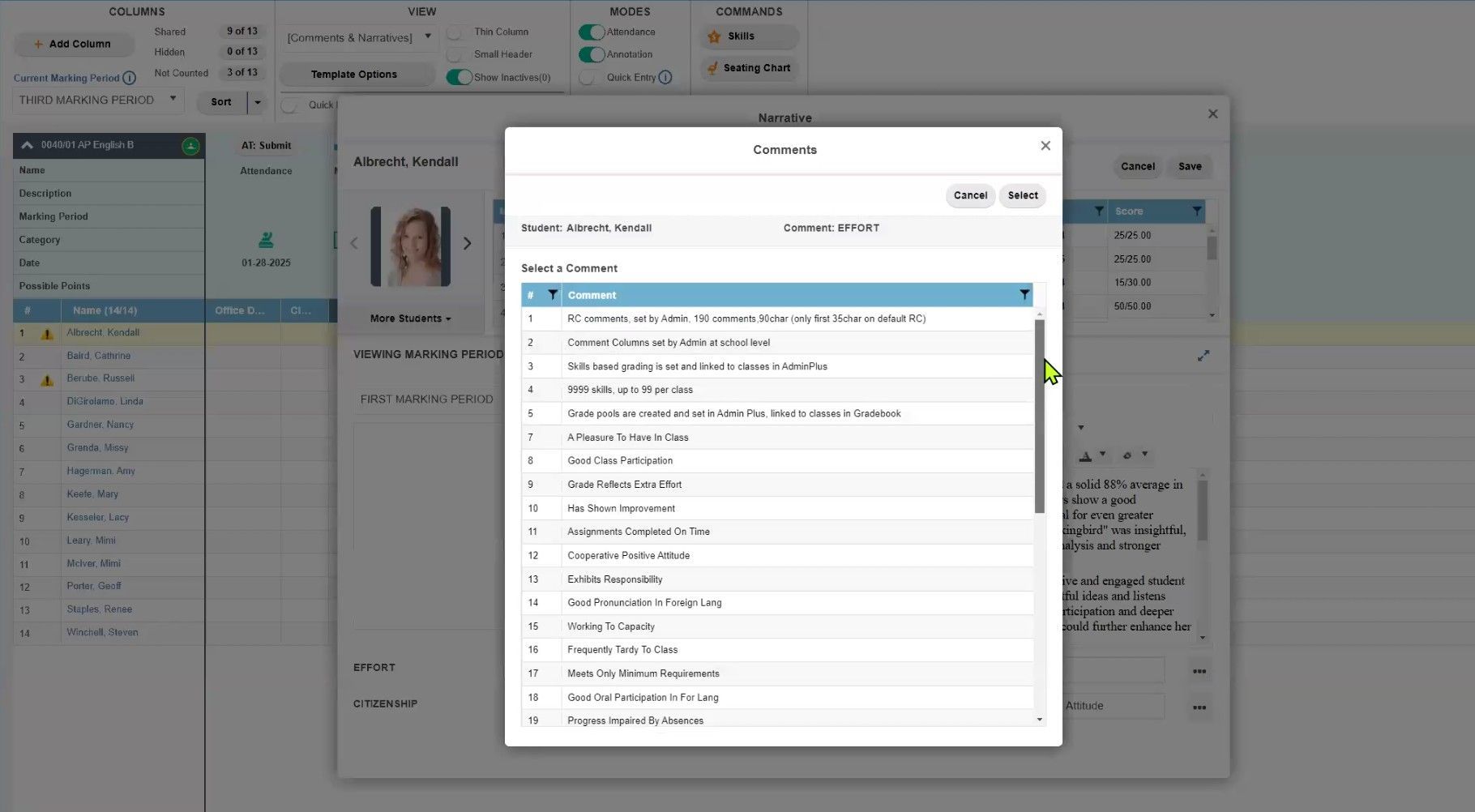 TeacherPlus Gradebook Comments