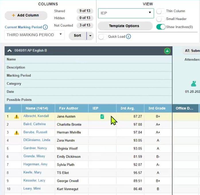 TeacherPlus Gradebook Inline Alert and IEP Icons