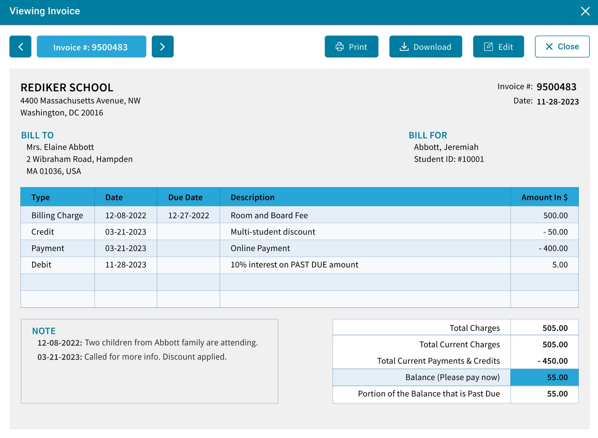 AdminPlus Billing Invoice View