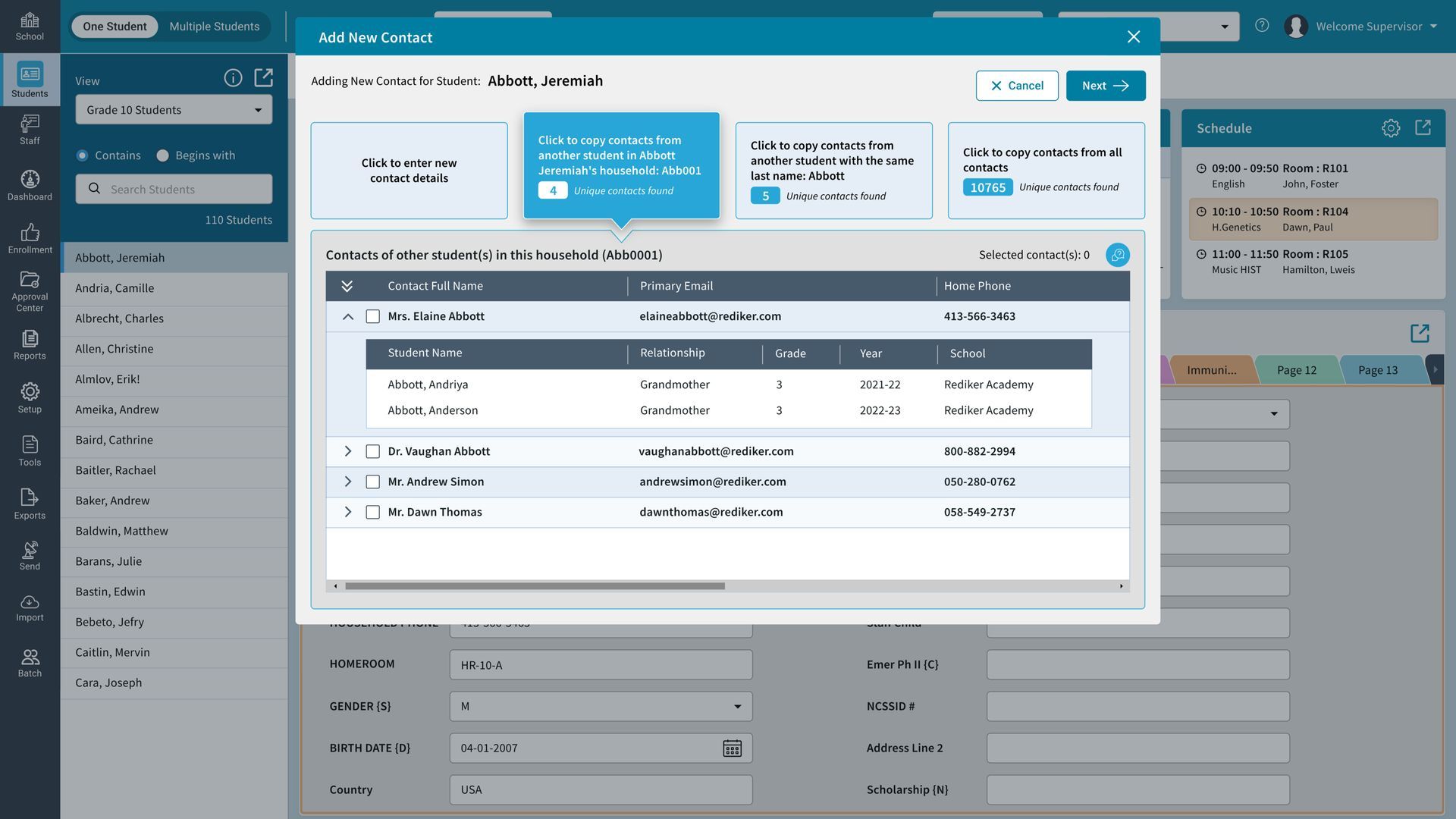 Demographics: Transfer Contacts
