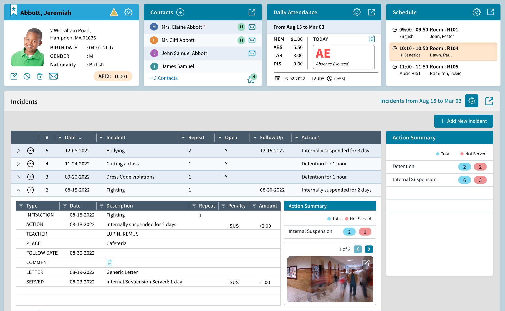 Student Incidents Record in AdminPlus