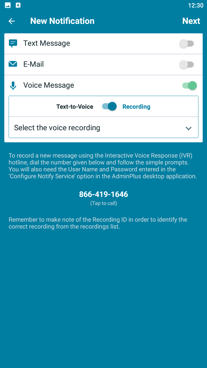 AdminPlus Mobile App - AP Notify Voice Message