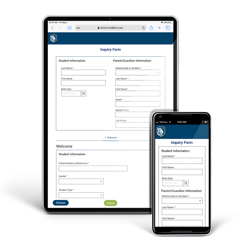 AdmissionsPlus Online Forms on Tablet and Phone