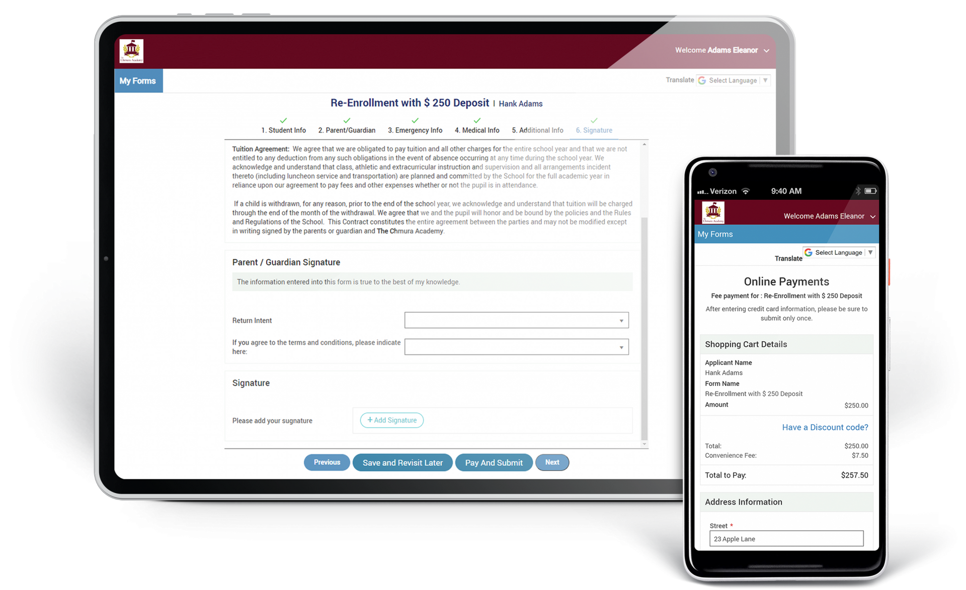 AdminPlus Online Forms on Tablet and Phone