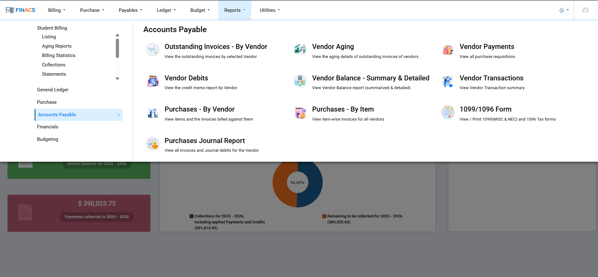 FINACS Core Accounting Reporting for Accounts Payable