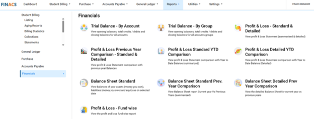 FINACS Core Accounting Reporting for Financials