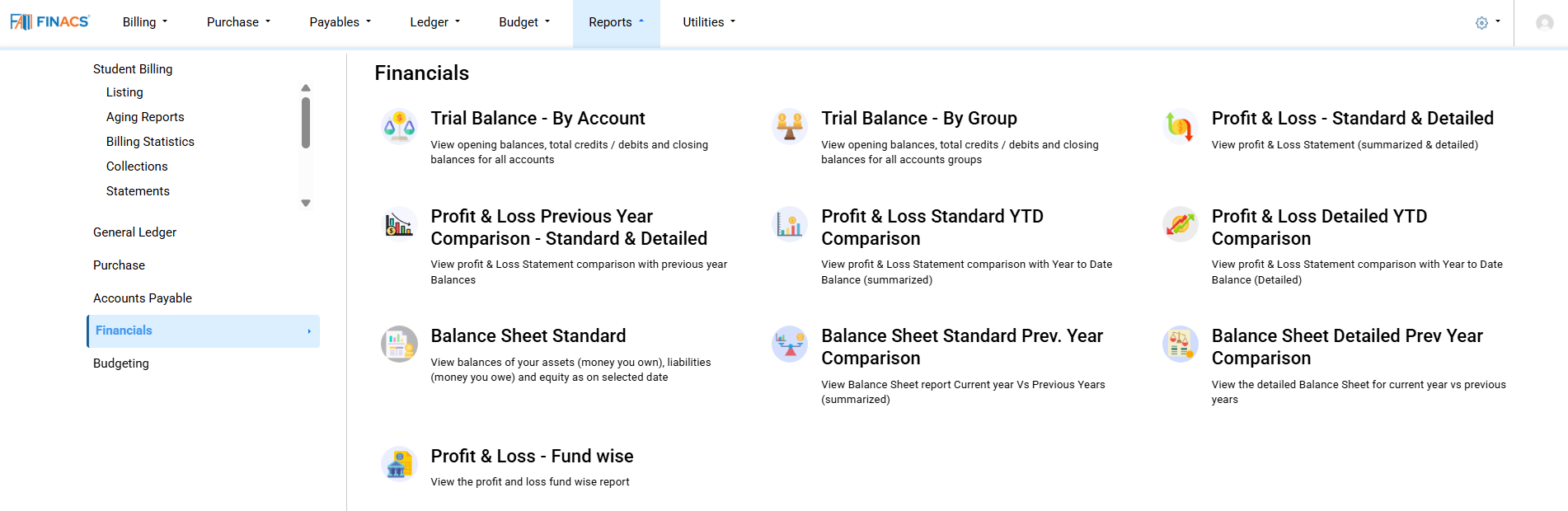 FINACS Core Accounting Reporting for Financials