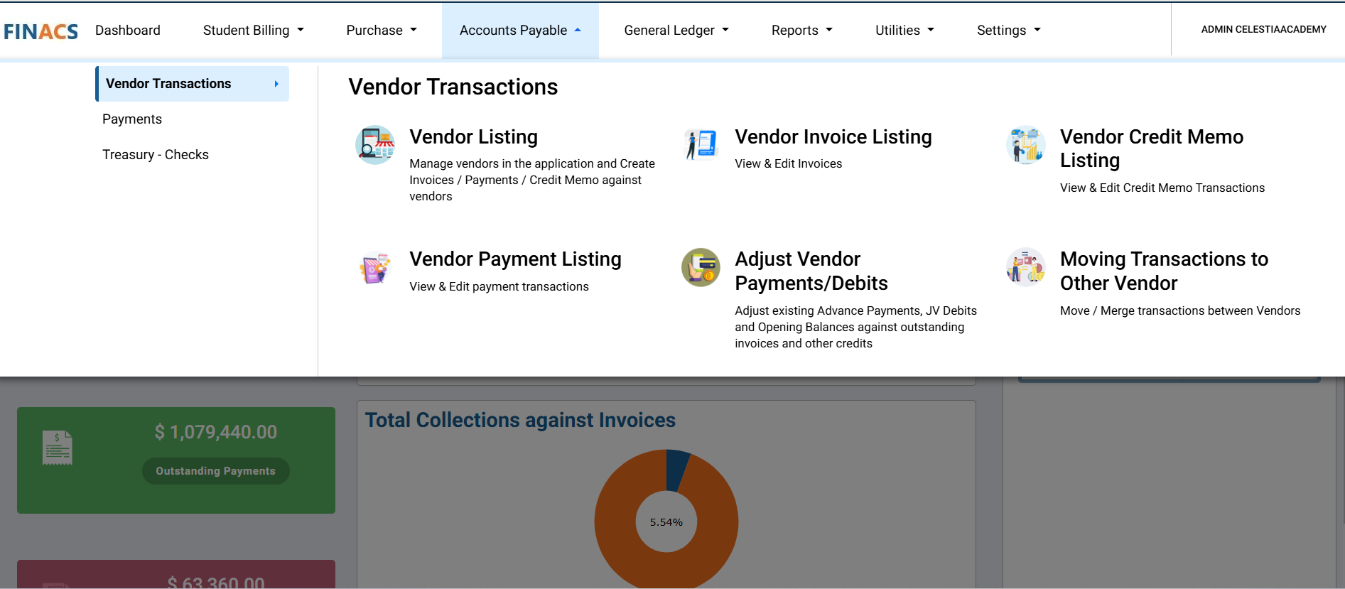 FINACS Core Accounting Menu