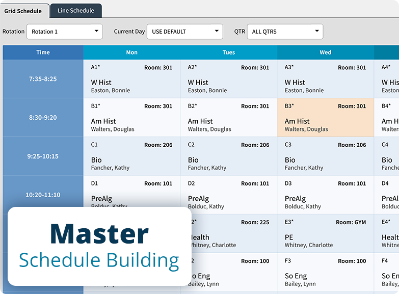 Master Schedule Building - AdminPlus Student Schedule View