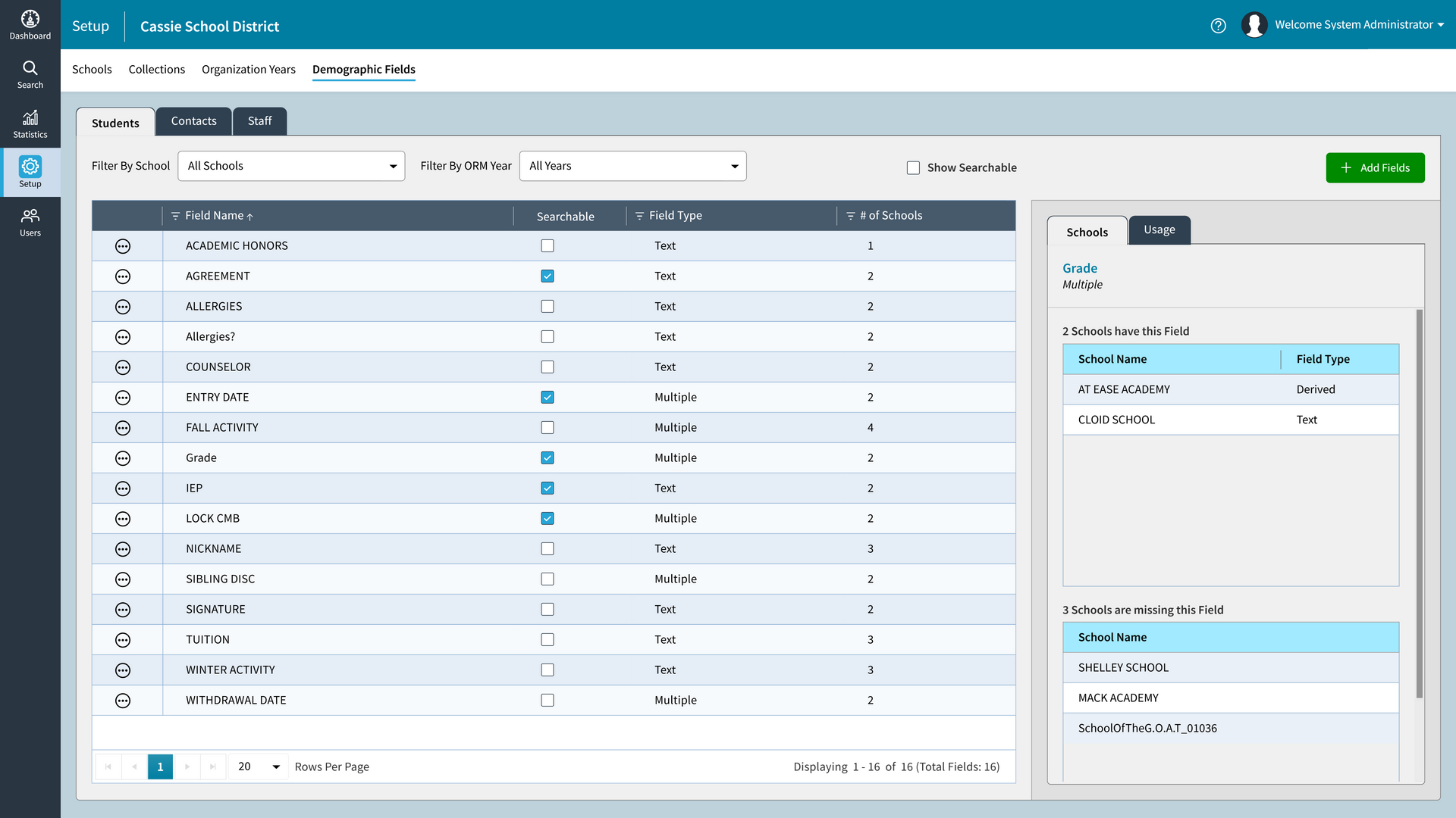 Organization Manager Screenshot - Demographic Fields