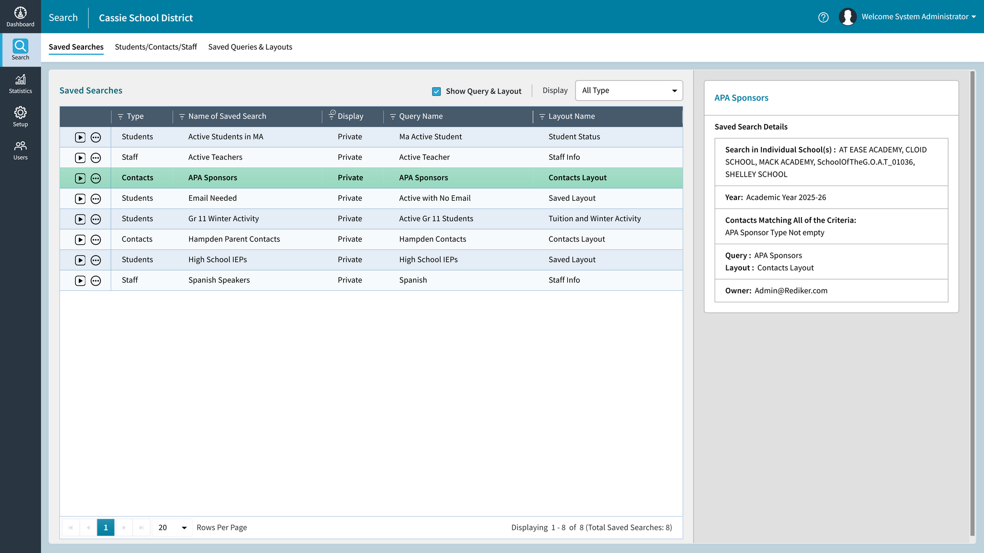 Organization Manager Screenshot - Saved Searches
