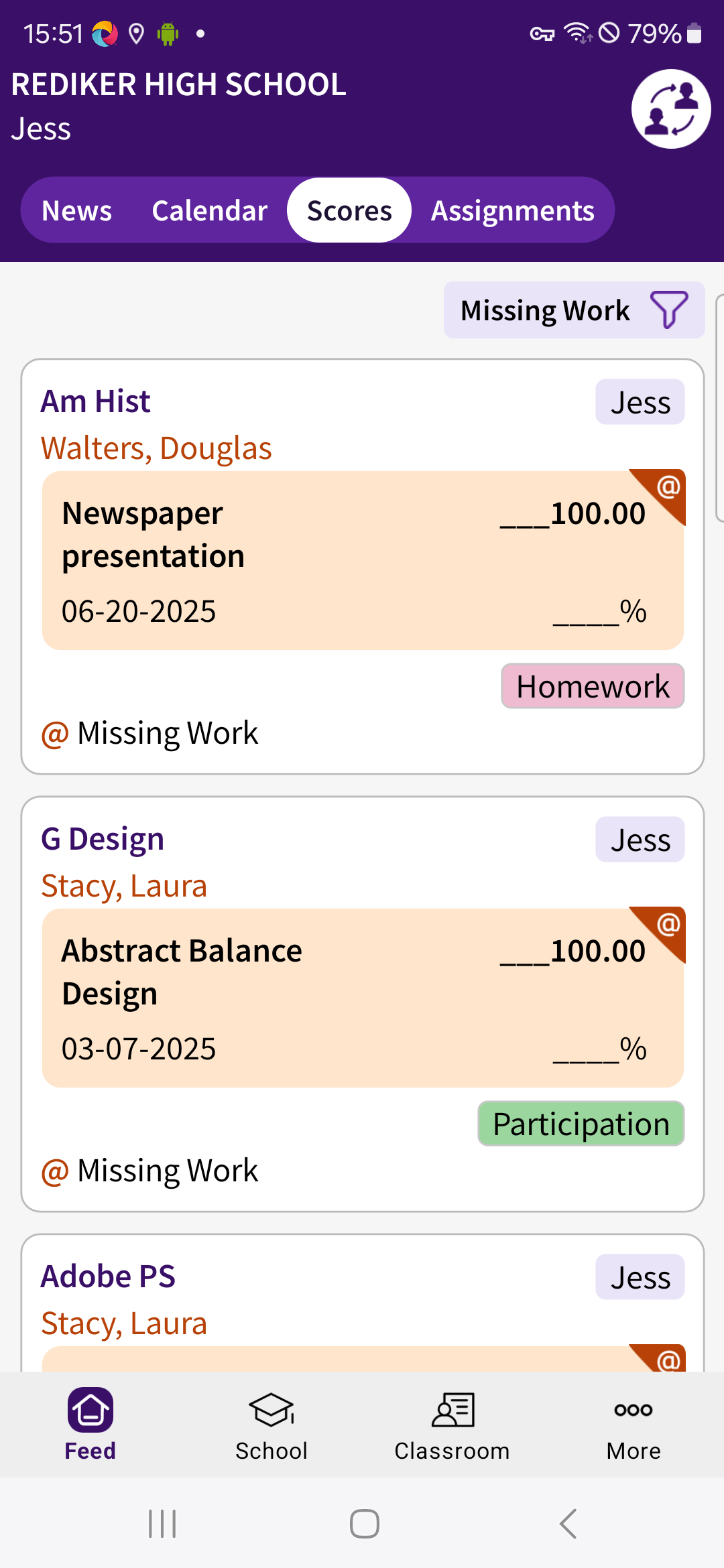 Scores Feed (Missing Work)