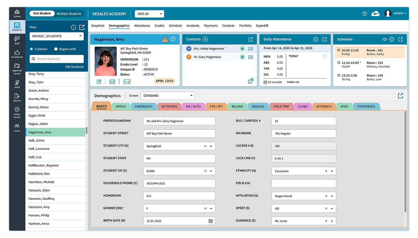 AdminPlus Student Demographics Database