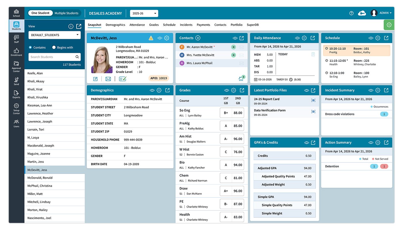 AdminPlus Student Snapshot Dashboard