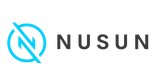 The logo for nusun is a blue circle with a lightning bolt in it.