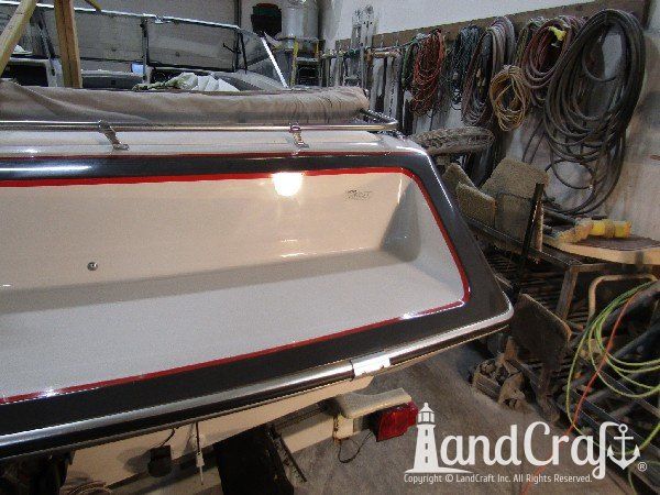 Larson fiberglass boat with refurbished and glossy gelcoat finish