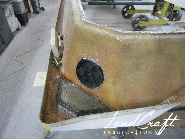 Spirit boat top cap in process of structural fiberglass repair
