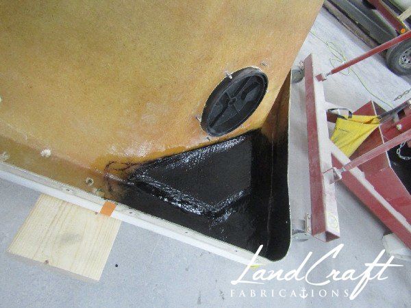 Spirit boat top cap in process of structural fiberglass repair