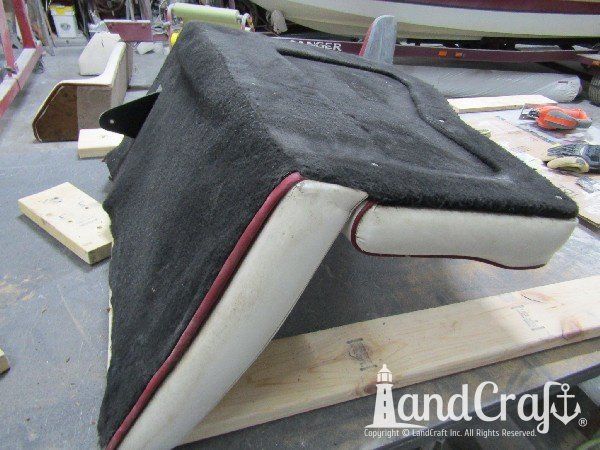 Sanger boat upholstery before restoration