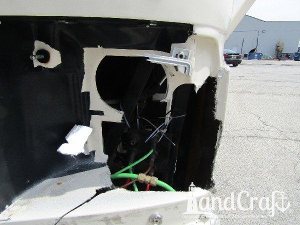 Country Coach motor coach with major front end structural damage