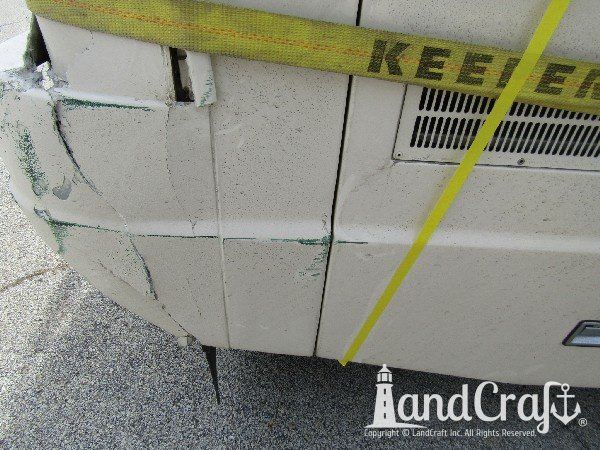 Country Coach motor coach with major rear end structural damage