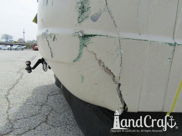 Country Coach motor coach with major rear end structural damage