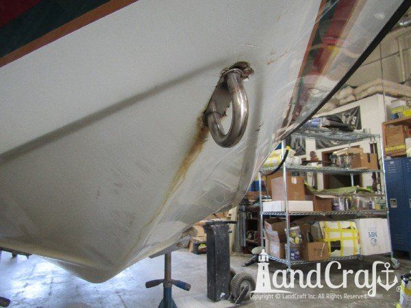 Sanger boat bow eye hook damage before repair