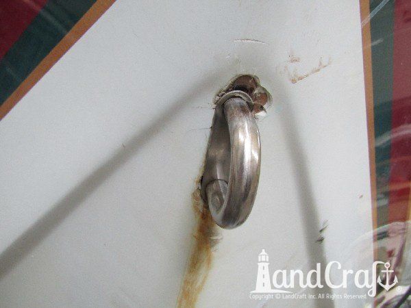 Sanger boat bow eye hook damage before repair