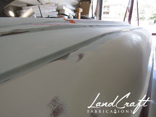 Spirit boat exterior gelcoat refinishing in process