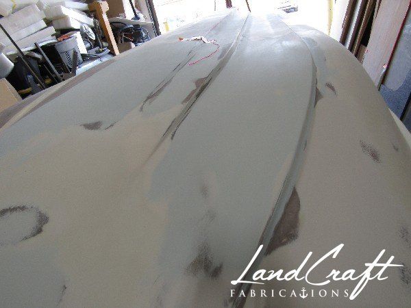 Spirit boat exterior gelcoat refinishing in process