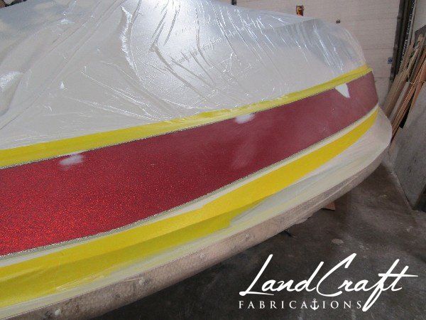 Spirit boat exterior gelcoat refinishing in process