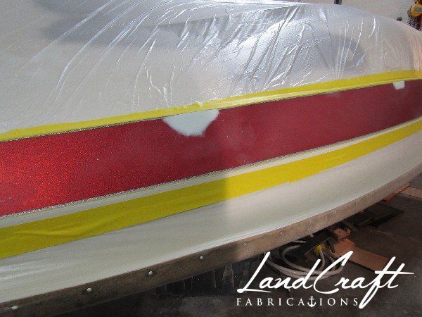 Spirit boat exterior gelcoat refinishing in process