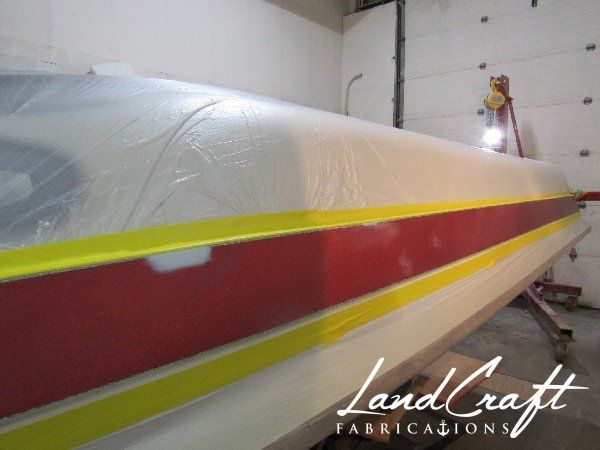 Spirit boat exterior gelcoat refinishing in process