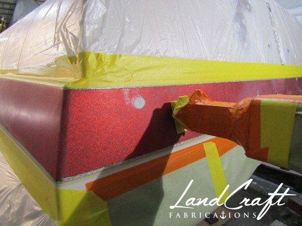 Spirit boat exterior gelcoat refinishing in process