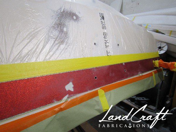Spirit boat exterior gelcoat refinishing in process