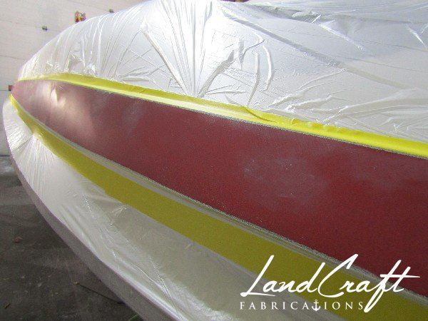 Spirit boat exterior gelcoat refinishing in process