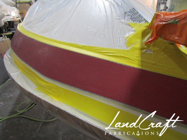 Spirit boat exterior gelcoat refinishing in process