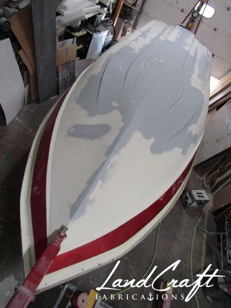 Spirit boat exterior gelcoat refinishing in process