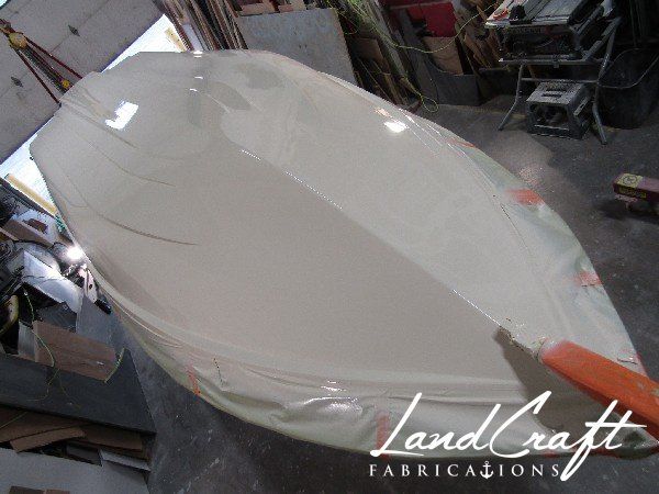Spirit boat exterior gelcoat refinishing in process