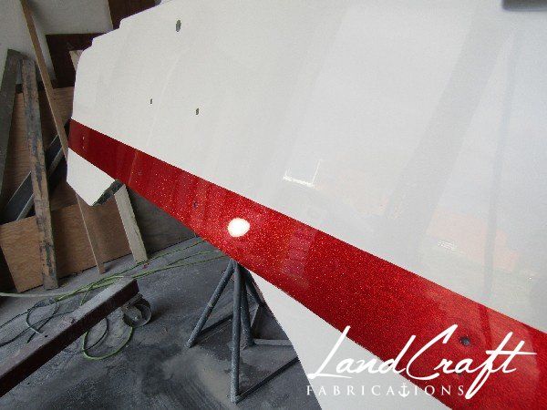 Spirit boat exterior gelcoat refinishing in process