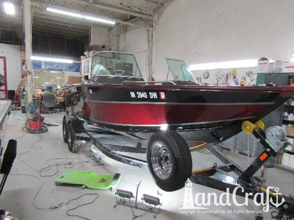 Aluminum Alumacraft boat in repair process