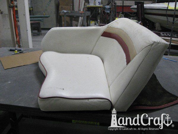 Sanger boat upholstery before restoration