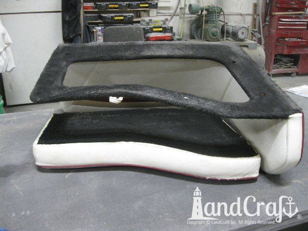 Sanger boat upholstery before restoration