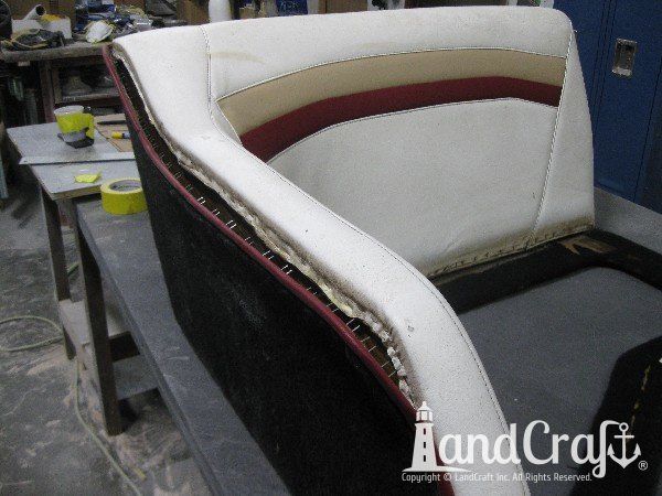 Sanger boat upholstery before restoration